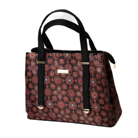 Block print Mashru & Superfine Jute with extendable handles Satchel - Maroon