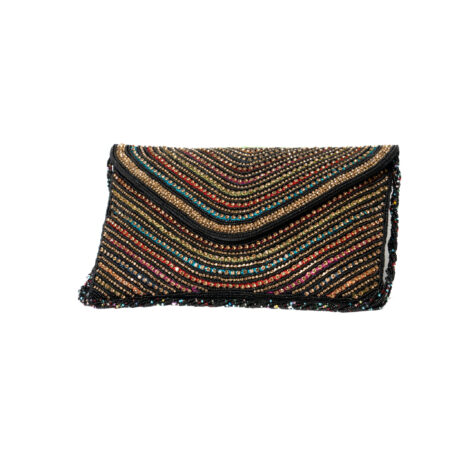 Pearl & stone hand embroideried work clutch - Black