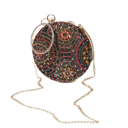 Sequinned Thread Work Round Clutch - Navy Blue