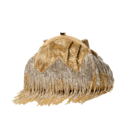 Sequinned beads/pearl work Chandelier Clutch - Golden