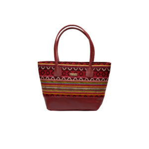 Horizontal striped Jacquard Vegan Bag - Red
