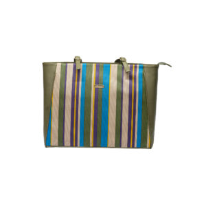 Multicolored Striped Vegan Office Bag - Pastel Green