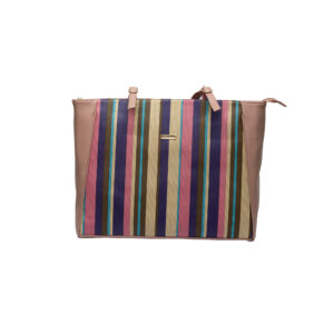 Multicolored Striped Vegan Office Bag - Pink