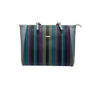 Multicolored Striped Vegan Office Bag - Sky Blue