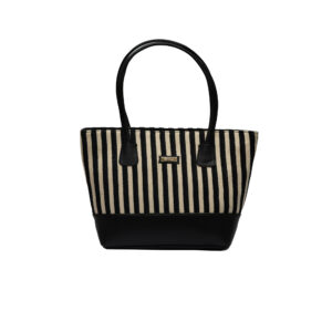 Black & White striped Jacquard Vegan Bag - Black