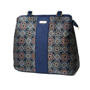 Multi color Block Mashru & Superfine Jute Handbag - Blue