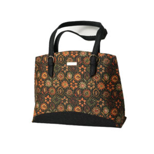 Multi color Floral Satin & Superfine Jute Satchel bag - Black