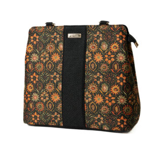 Multi color Floral Satin & Superfine Jute Handbag - Black