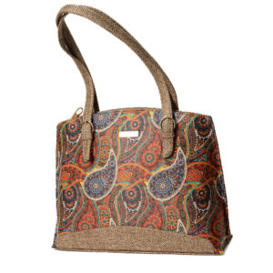 Multi color Satin & Superfine Jute Satchel bag - Beige