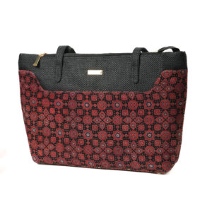 Block print Mashru & Superfine Jute Tote bag- Maroon