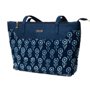 Block print Mashru & Superfine Jute Tote bag- Indigo Blue