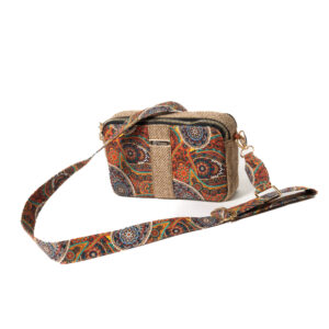 Multi color Satin & Superfine Jute Box bag - Beige