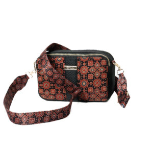 Multi color Block print Mashru & Superfine Jute Box bag - Maroon