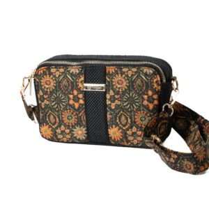Multi color Floral Satin & Superfine Jute Box bag - Black