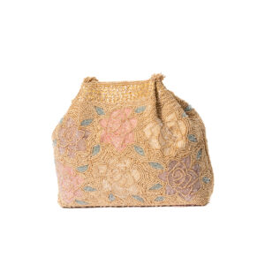 Multi color Pearl embroidery with hanging beads work basket Clutch - Gold
