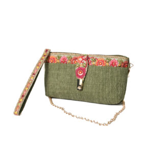 Premium Pastel green color jute & embroidery lace Sling bag