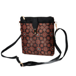 Multi color Block Print Mashru & superfine Jute Sling bag - Maroon