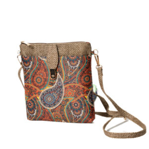 Multi color Satin & Superfine Jute Sling bag – Beige