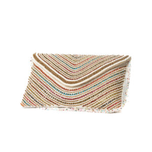 Pearl & stone hand embroideried work clutch - Off white