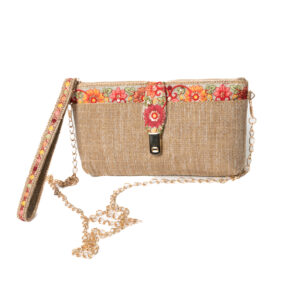 Premium Beige color jute & embroidery lace Sling bag