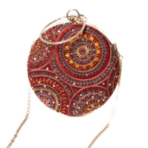 Sequinned Thread Work Round Clutch - Maroon