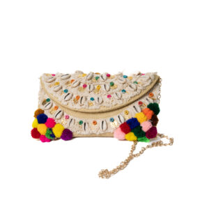 Multi color patchwork with coins Boho Clutch - Khaki