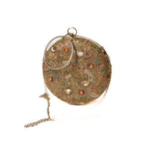 Sequinned Thread Work Round Clutch - Golden