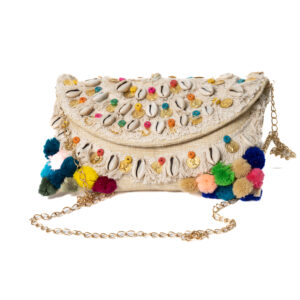 Multi color patchwork with coins Boho Clutch - Off white