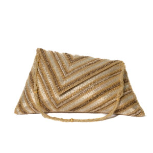 Zari & stone hand embroideried work clutch - Golden