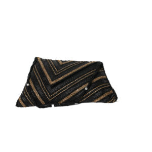 Zari & stone hand embroideried work clutch - Black