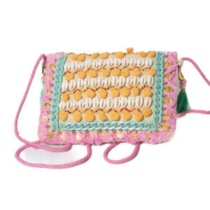 Multi color patchwork with coins Boho Pouch Sling - Pink
